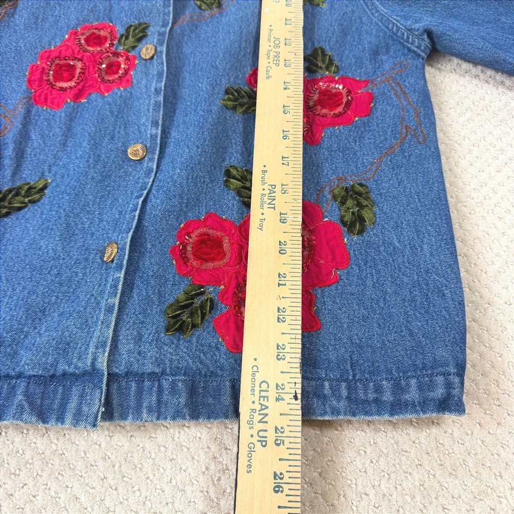 Floral Denim Chore Jacket VTG Tantrums Women SM Cottage Grandma Artsy Shacket - Picture 4 of 11